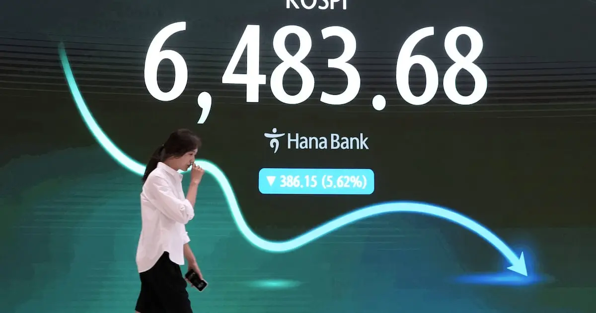Shares fall in Asia, with Kospi down 5.7%, while oil prices jump