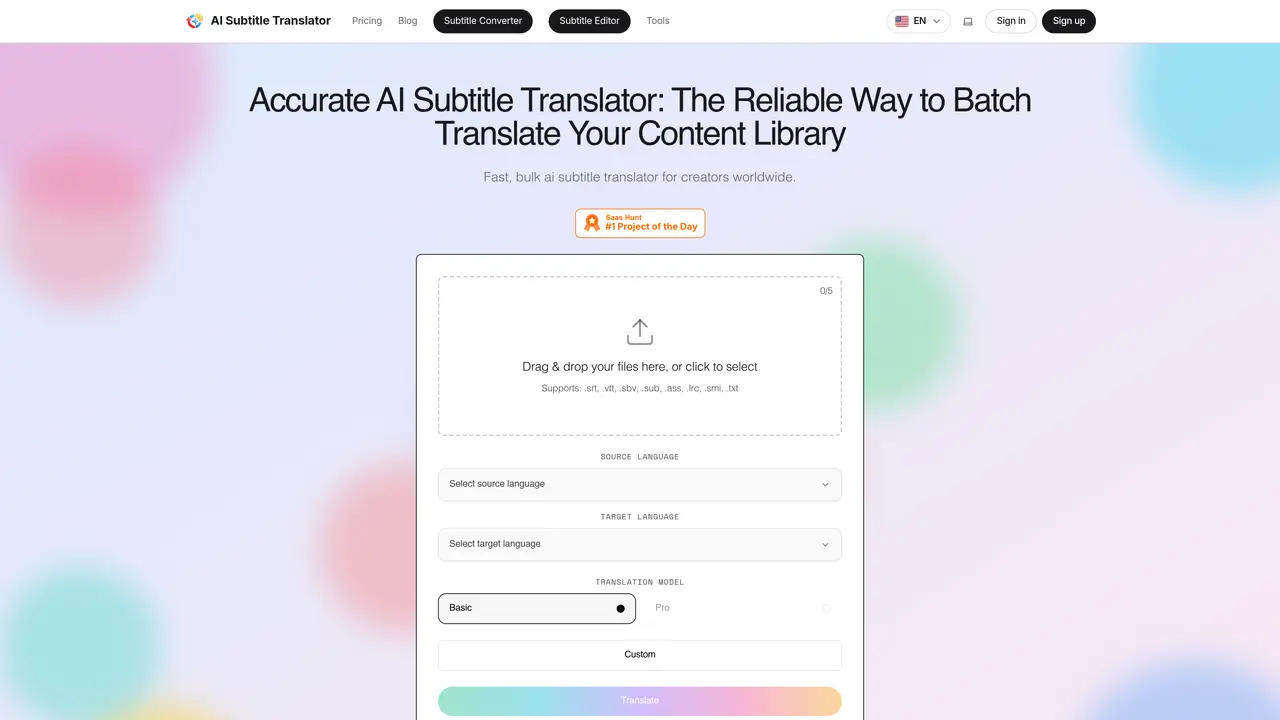 AI Subtitle Translator – Content Creator Subtitle Batch Translator 100+ Langs featured image
