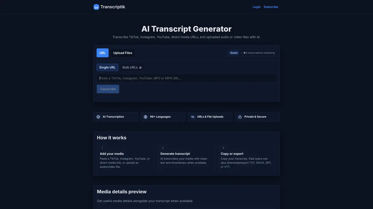 TikTok Transcript Generator by Transcriptik AI featured image